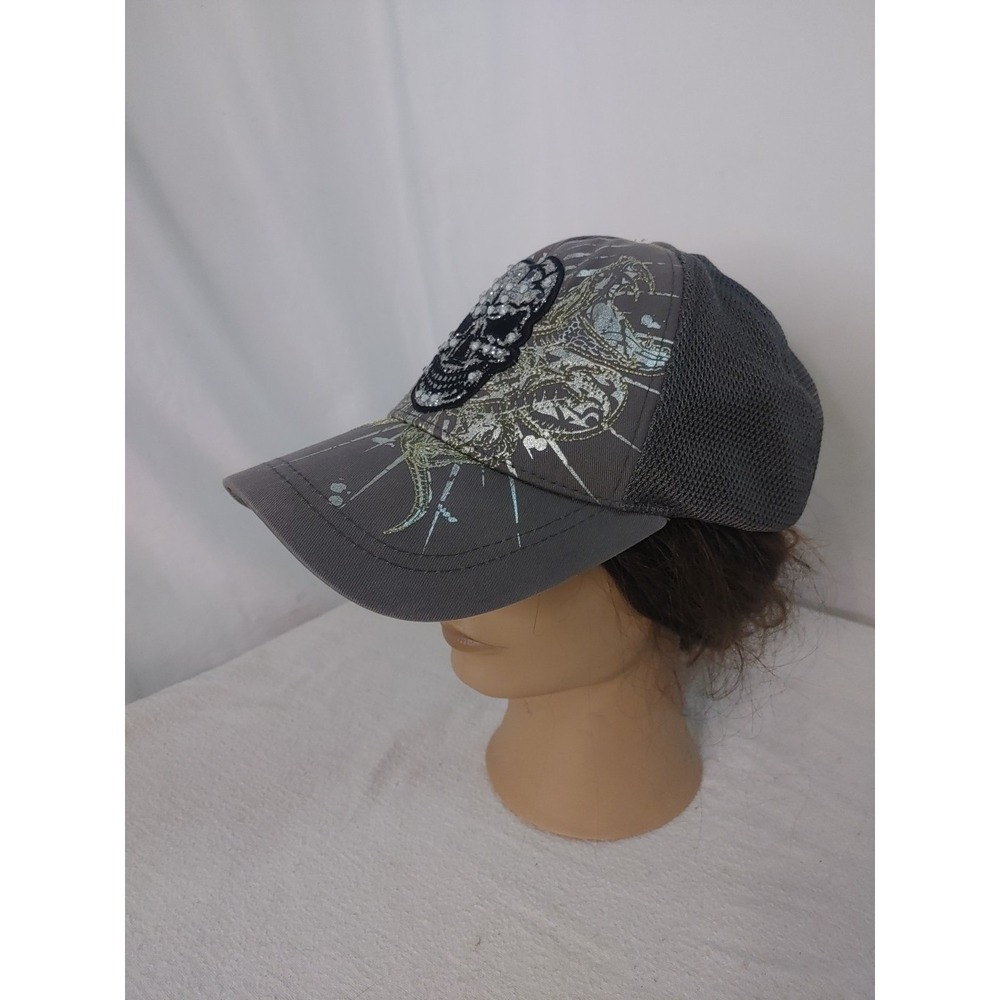 KB Ethos VTG Skull Embroidery Snapback Hat Skulls‎ Adjustable Cap Women Grey - Picture 2 of 8